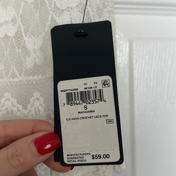 Guess White Lace Blouse with Pom Pom Trim - Picture 2 of 9